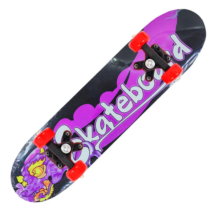PENGGUE Kids Outdoor Customized Beginners Multicolor Maple Wood-PVC Deck Double Rocker Aluminum Alloy Metal Cartoon Characters Classic Skateboards/Size: 60 cm x 15 cm/Colors-Multicolor/Blue/Black/Yellow/Purple/Floral/Red/Ages: 2-6 Years Old
