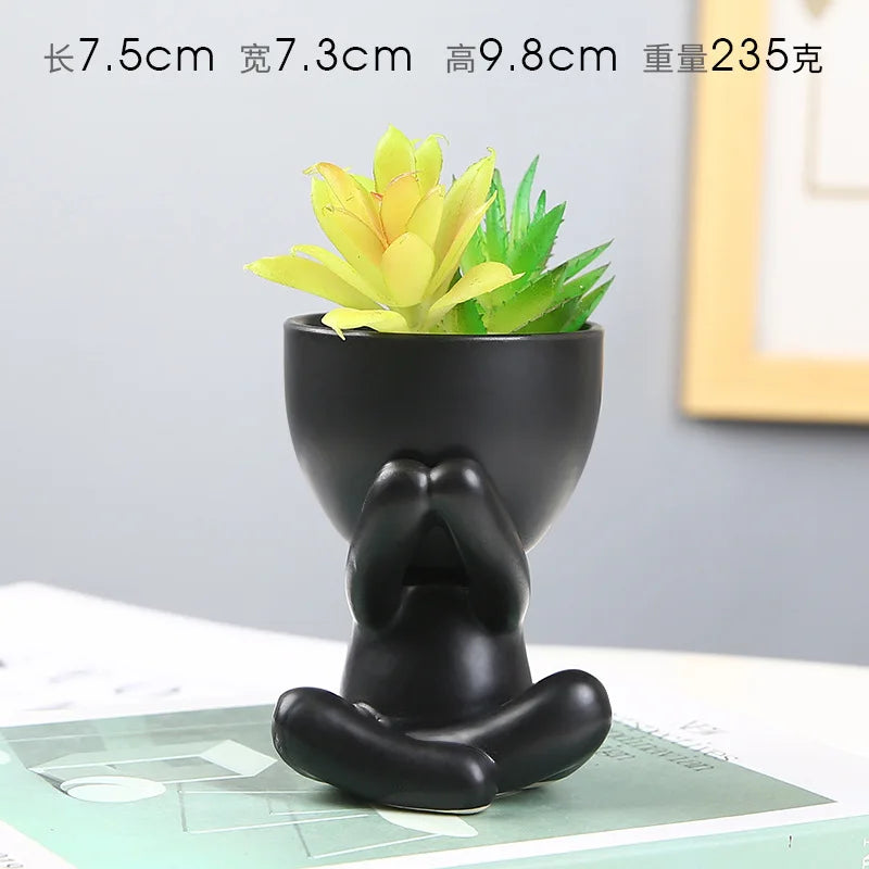 NATUREBELL Indoor European Mini Cute Cartoon Black-White Human Silhouette Shaped Succulent Desktop Flower Pots Planters
