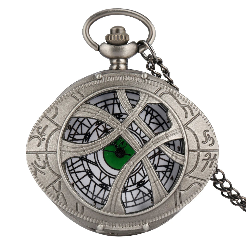 MARVEL Adults Quartz Analog Display Antique Acrylic Face Movies Marvel Doctor Strange Retro Bronze Metal Alloy Oval Hollow-Out Eye Of Agamotto Design Chain-Pocket Watches/Colors-Black/Gold/Light Gray/Retro Bronze/Retro Gray