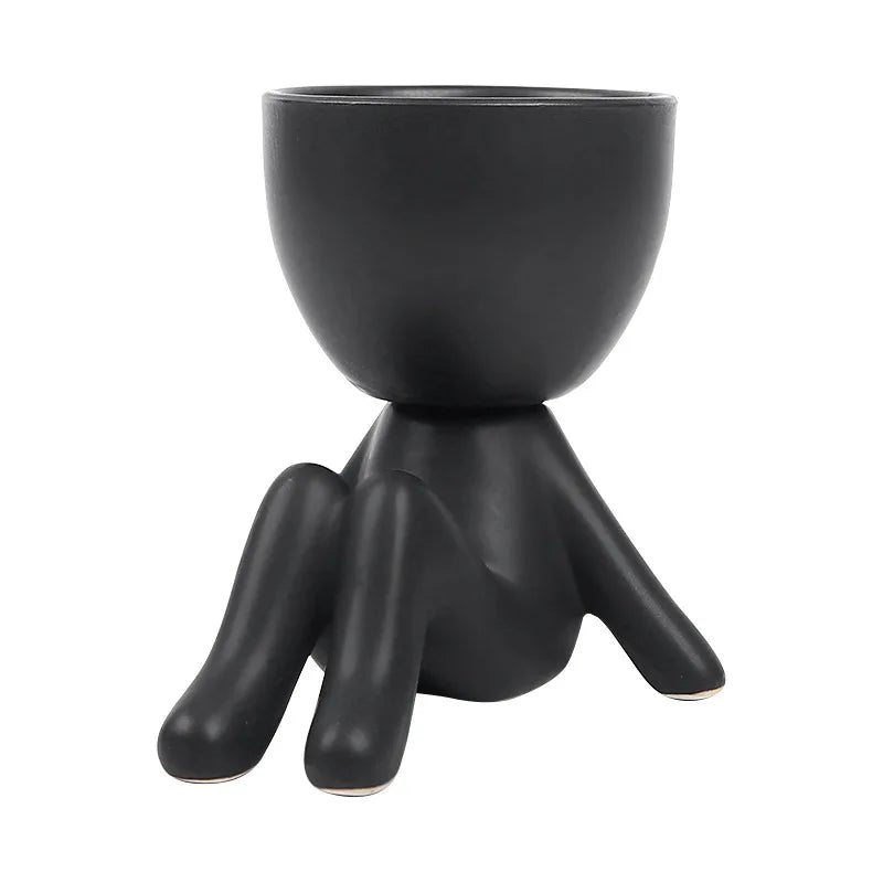 NATUREBELL Indoor European Mini Cute Cartoon Black-White Human Silhouette Shaped Succulent Desktop Flower Pots Planters