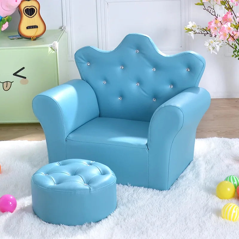 K-STAR Waterproof Children's Korean Style Crown Solid Wood Frame Chairs/ Footstool/Colors-Pink/Yellow/Green/Blue/Red/Brown