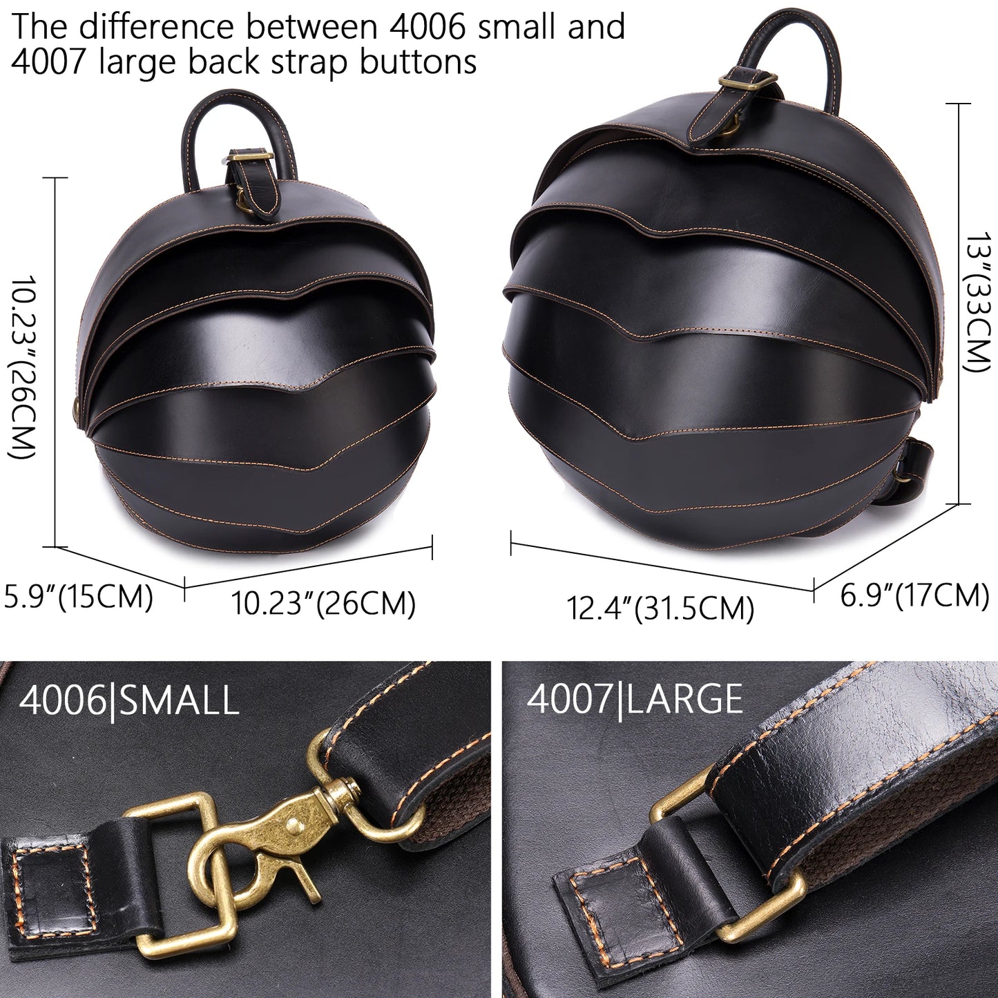 WESTAL Women Mini Round External Frame Beetle Shaped Red Genuine Leather Curve Back Support Polyester Zipper Lining Internal Pockets Built-In Tablet Compartment Shoulder Straps-Handle Anti-Theft Pockets Backpacks/Keychain Holder/Colors-Red/Black/Brown