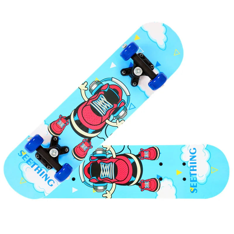PENGGUE Kids Outdoor Customized Beginners Multicolor Maple Wood-PVC Deck Double Rocker Aluminum Alloy Metal Cartoon Characters Classic Skateboards/Size: 60 cm x 15 cm/Colors-Multicolor/Blue/Black/Yellow/Purple/Floral/Red/Ages: 2-6 Years Old