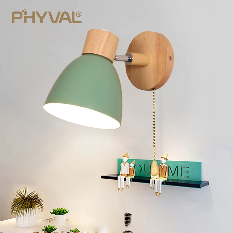 Nordic Iron Plain Dyed Up-Down Shade Direction Wall Mounted Wood Base Wall Lamps/Colors-White/Green/Yellow/Black/Gray/Pink/Bulb Cap Type E27