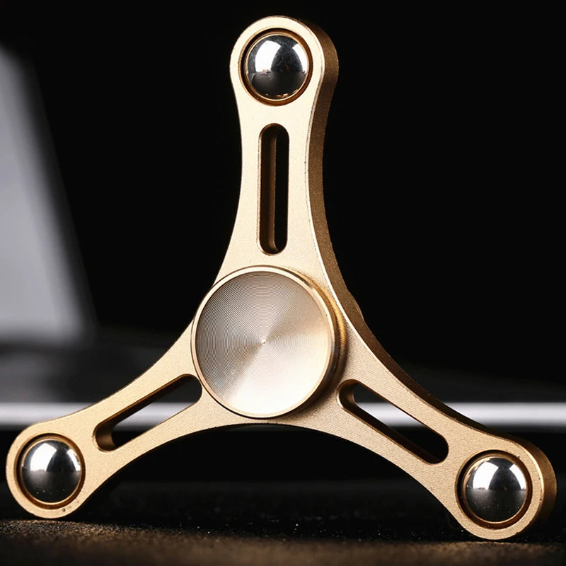 MUQGEW Kids-Adults All-Metal Anti-Stress Autism-ADHD Tri-Spinner Fidget Hand Toys/ Ages: 3-15 Years Old + Older/Colors-Gold/Black/Silver/Blue/Pink