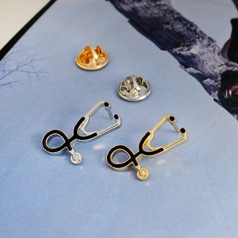 MISS ZOE Nurses-Doctors Metal Alloy Gold-Silver Black Accents Realistic Stethoscope Fine Imitation Brooches-Lapel  Pins