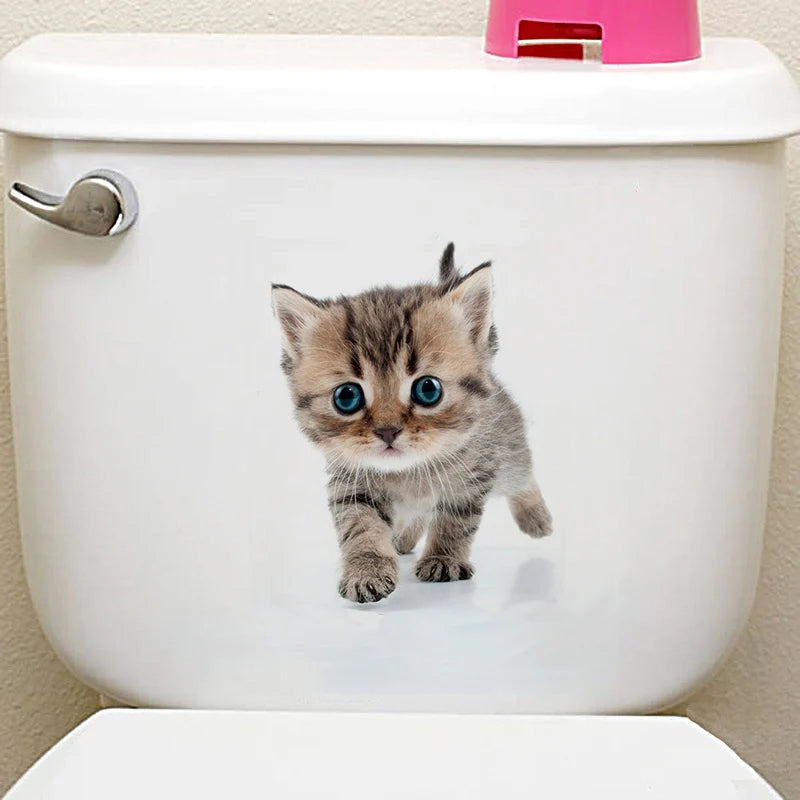HONC Modern Multicolor Plastic-Vinyl Cute 3D Animal Pets Toilet Tank-Lid-Wall Home Decor Decals /Sticks Directly Without Transferable Membrane/Sizes: 20cm x 30cm