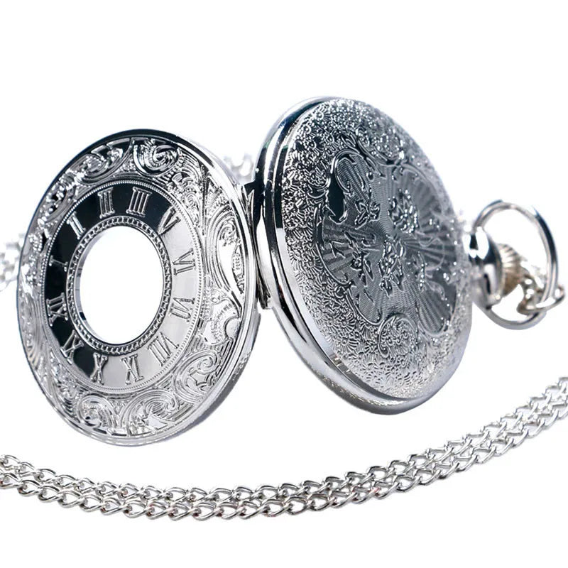 YISUYA Adults Men Antique Quartz Acrylic Face Round Shaped Metal Alloy Case Black Roman Numeral Steampunk Black Necklace Chain-Pocket Watches /Colors-Black/Gold/Silver/Bronze