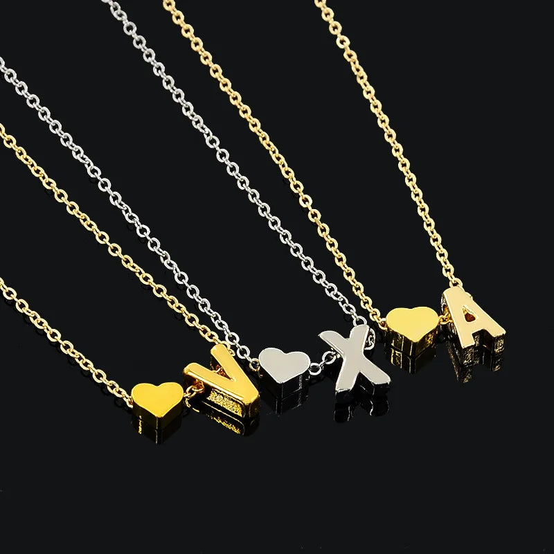 FSUNION Women 18k Gold-Silver-Plated Brass Metal Geometric Tiny Heart-First-Name-Letter-Initial Snake Link Chain Fine Imitation Necklaces