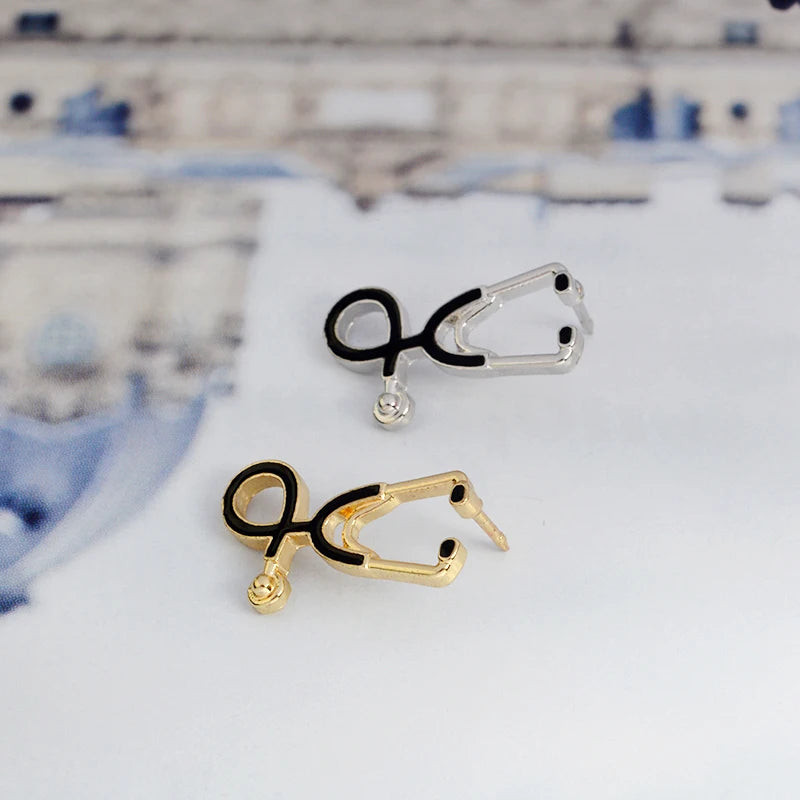 MISS ZOE Nurses-Doctors Metal Alloy Gold-Silver Black Accents Realistic Stethoscope Fine Imitation Brooches-Lapel  Pins