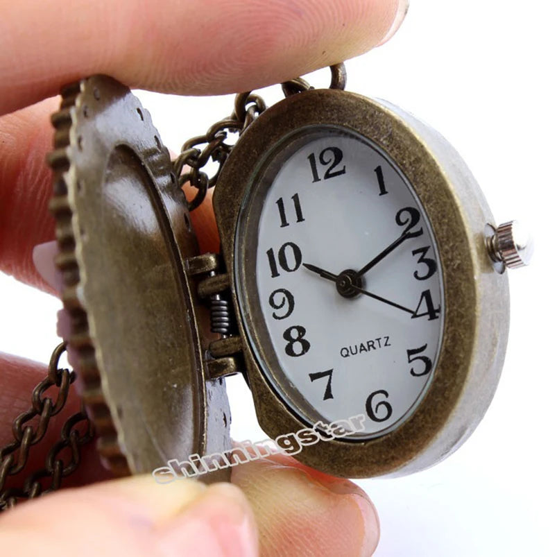 GORBEN Quartz Bronze Stainless Steel Metal Round Shaped Analog Display Acrylic Face White Beauty Lady Icon Cameo Design Necklace Chain-Pocket Watches/Colors-White Beauty/ White-Purple Flowers