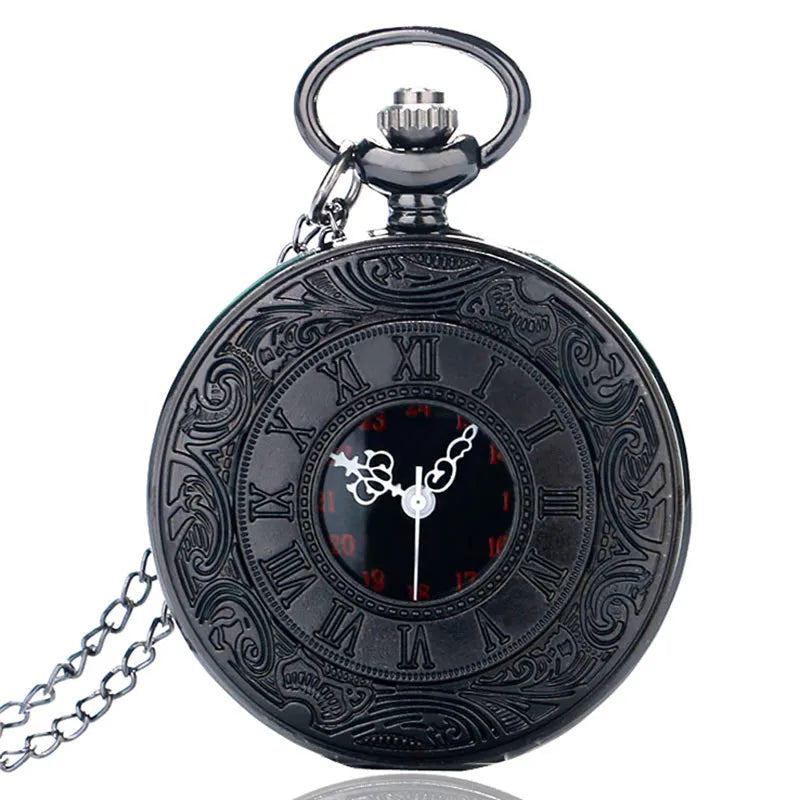 YISUYA Adults Men Antique Quartz Acrylic Face Round Shaped Metal Alloy Case Black Roman Numeral Steampunk Black Necklace Chain-Pocket Watches /Colors-Black/Gold/Silver/Bronze