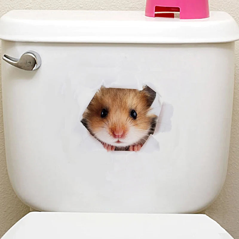 HONC Modern Multicolor Plastic-Vinyl Cute 3D Animal Pets Toilet Tank-Lid-Wall Home Decor Decals /Sticks Directly Without Transferable Membrane/Sizes: 20cm x 30cm