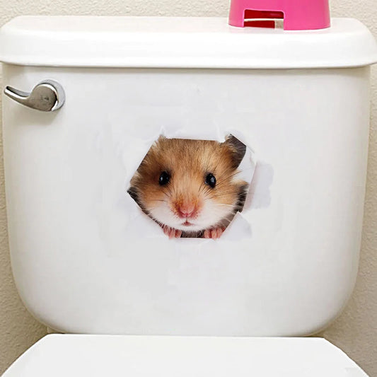 HONC Modern Multicolor Plastic-Vinyl Cute 3D Animal Pets Toilet Tank-Lid-Wall Home Decor Decals /Sticks Directly Without Transferable Membrane/Sizes: 20cm x 30cm