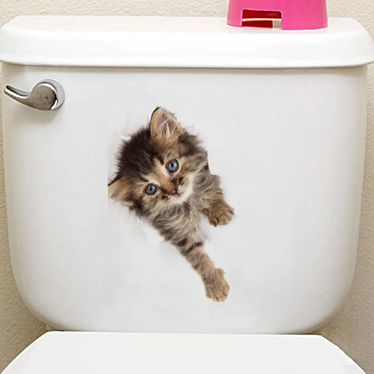 HONC Modern Multicolor Plastic-Vinyl Cute 3D Animal Pets Toilet Tank-Lid-Wall Home Decor Decals /Sticks Directly Without Transferable Membrane/Sizes: 20cm x 30cm