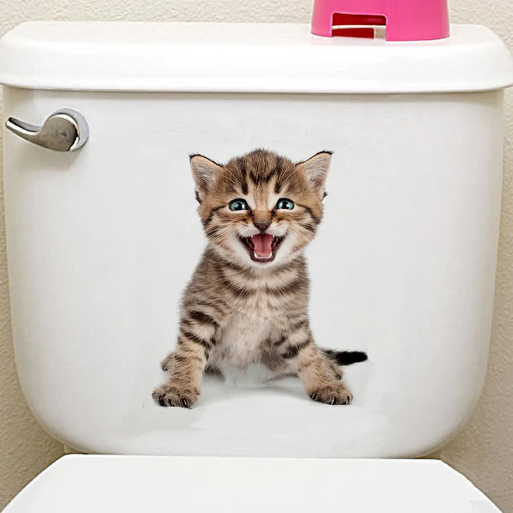 HONC Modern Multicolor Plastic-Vinyl Cute 3D Animal Pets Toilet Tank-Lid-Wall Home Decor Decals /Sticks Directly Without Transferable Membrane/Sizes: 20cm x 30cm