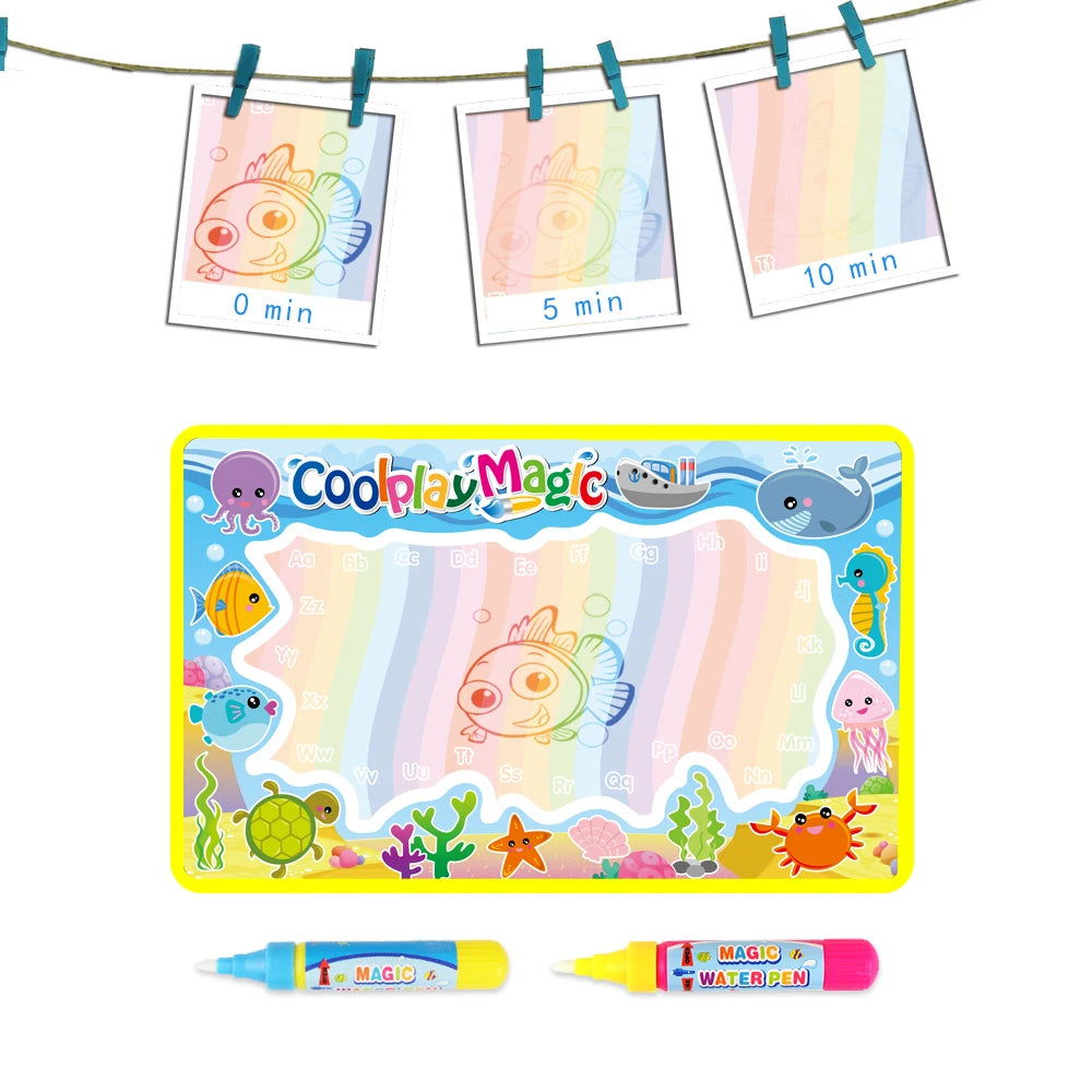 COOLPLAY Kids Double-Waterproof Multicolor Rectangle Soft Polyester Fabric TC Cotton Cloth Magic Animal Themes Rainbow Water Ink Learning Drawing Board Mats Toy Drawing Tablets /2 Pens/Just Add Water/Multicolor/Animal/Ages: 3-12 Years Old-Older