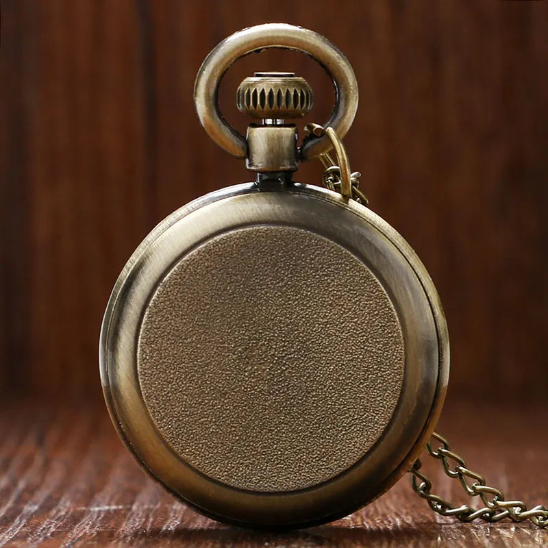 LUXFACIGOO Adults Bronze Round Shaped Metal Alloy Case Glass Face Quartz Analog Display Black Roman Numeral Chain-Pocket Watches