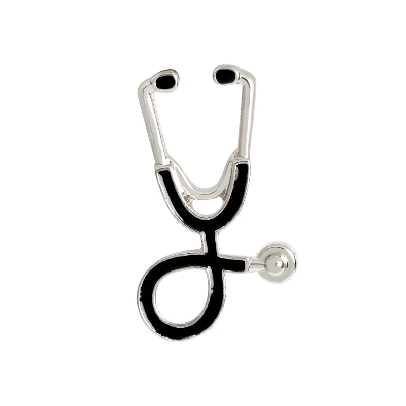 MISS ZOE Nurses-Doctors Metal Alloy Gold-Silver Black Accents Realistic Stethoscope Fine Imitation Brooches-Lapel  Pins