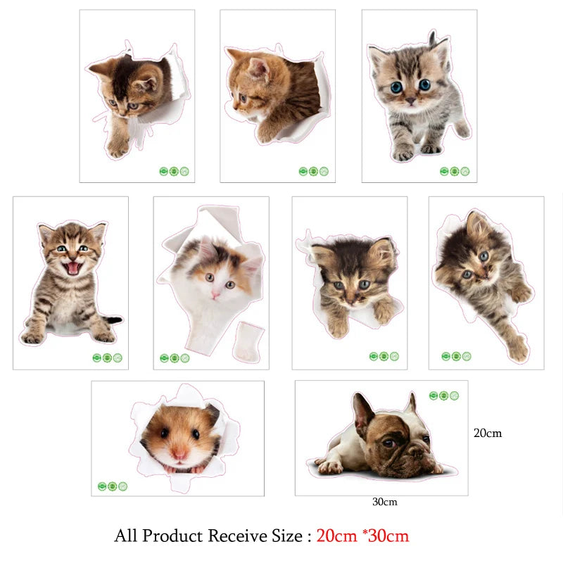HONC Modern Multicolor Plastic-Vinyl Cute 3D Animal Pets Toilet Tank-Lid-Wall Home Decor Decals /Sticks Directly Without Transferable Membrane/Sizes: 20cm x 30cm