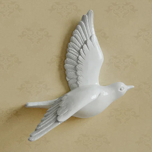 No-EN-Name-Null Modern Hand Painted White 3D Flying Birds In The Sky Single Resin Wall Mounted One-Piece Home Decor Decals/Requires Glass-Masking Glue/Colors-White/Gold/Red/Bronze
