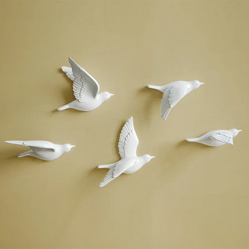 No-EN-Name-Null Modern Hand Painted White 3D Flying Birds In The Sky Single Resin Wall Mounted One-Piece Home Decor Decals/Requires Glass-Masking Glue/Colors-White/Gold/Red/Bronze