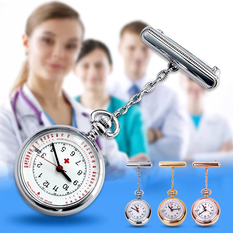 ALK VISION Adult Women Waterproof Japan Quartz Silver-Rose Gold Round Shaped Calendar Date-Analog Display Arabic Numeral Plastic Face Acrylic-Zinc Metal Alloy Case Nurse-Doctor IPS Silver Plated Metal Pin Band Fob Pocket Watches
