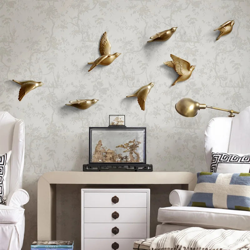 No-EN-Name-Null Modern Hand Painted White 3D Flying Birds In The Sky Single Resin Wall Mounted One-Piece Home Decor Decals/Requires Glass-Masking Glue/Colors-White/Gold/Red/Bronze