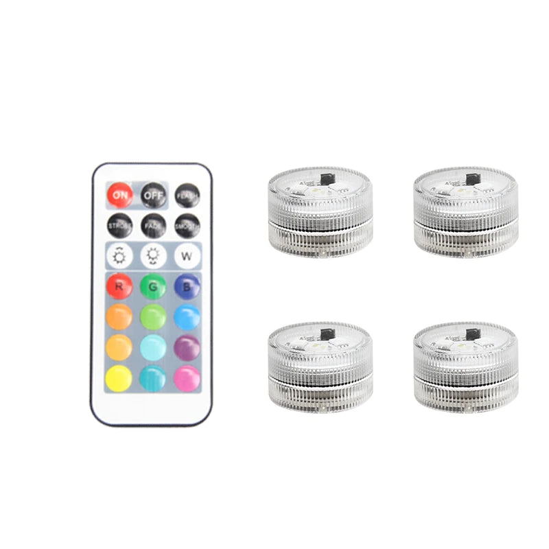 WHATOOK Outdoor Waterproof Remote Control Clear Multicolor Round Shaped Plastic Body Warm White 5 LED Bulbs Battery Powered RGB Submersible Underwater Swimming Pool Floating-Submersible Lights