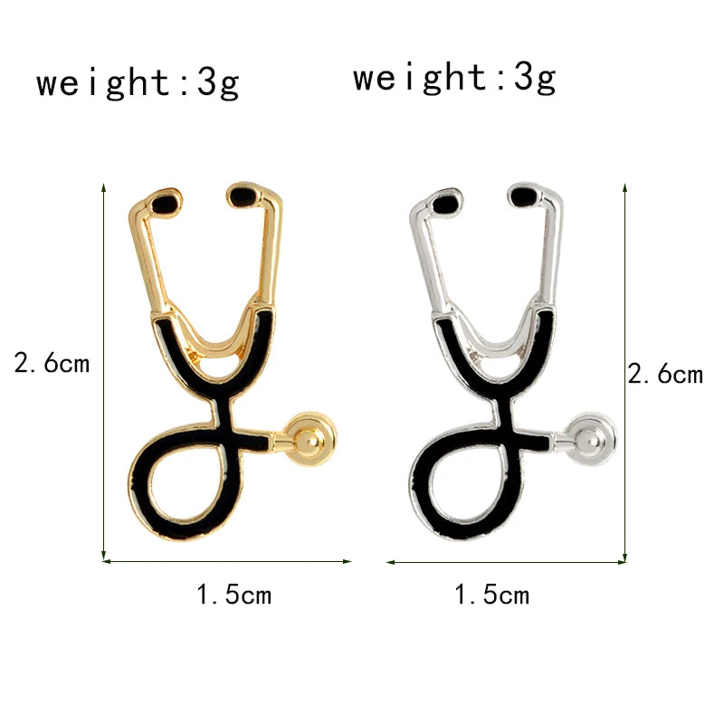 MISS ZOE Nurses-Doctors Metal Alloy Gold-Silver Black Accents Realistic Stethoscope Fine Imitation Brooches-Lapel  Pins