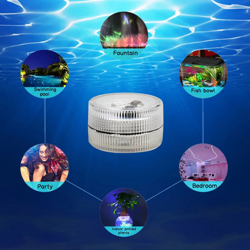 WHATOOK Outdoor Waterproof Remote Control Clear Multicolor Round Shaped Plastic Body Warm White 5 LED Bulbs Battery Powered RGB Submersible Underwater Swimming Pool Floating-Submersible Lights