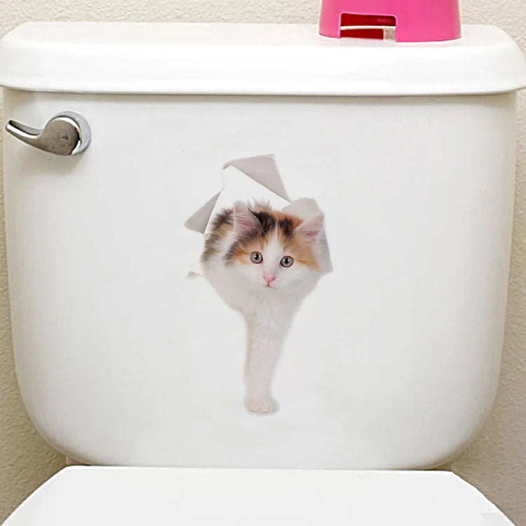 HONC Modern Multicolor Plastic-Vinyl Cute 3D Animal Pets Toilet Tank-Lid-Wall Home Decor Decals /Sticks Directly Without Transferable Membrane/Sizes: 20cm x 30cm