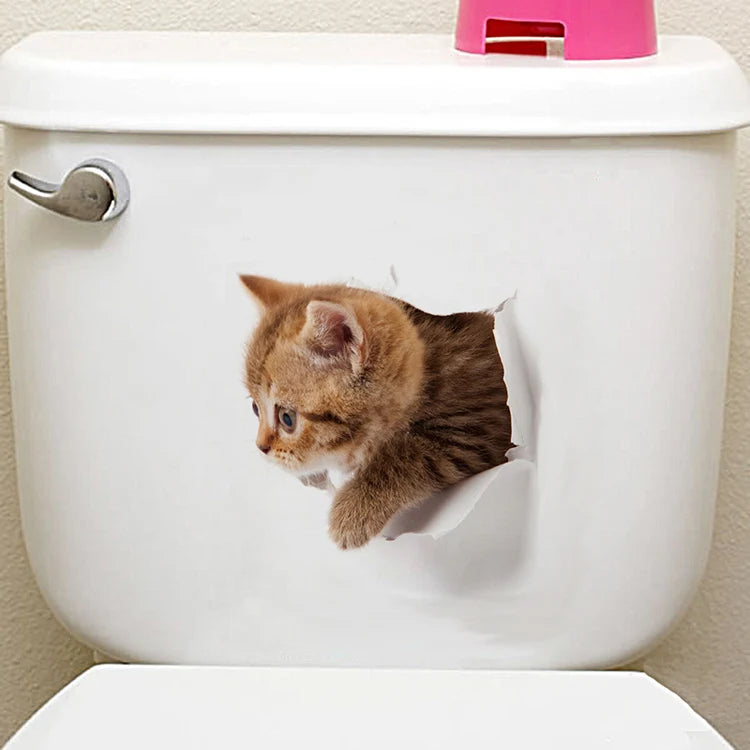 HONC Modern Multicolor Plastic-Vinyl Cute 3D Animal Pets Toilet Tank-Lid-Wall Home Decor Decals /Sticks Directly Without Transferable Membrane/Sizes: 20cm x 30cm