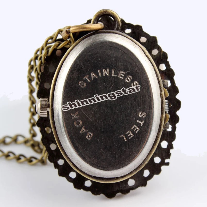 GORBEN Quartz Bronze Stainless Steel Metal Round Shaped Analog Display Acrylic Face White Beauty Lady Icon Cameo Design Necklace Chain-Pocket Watches/Colors-White Beauty/ White-Purple Flowers