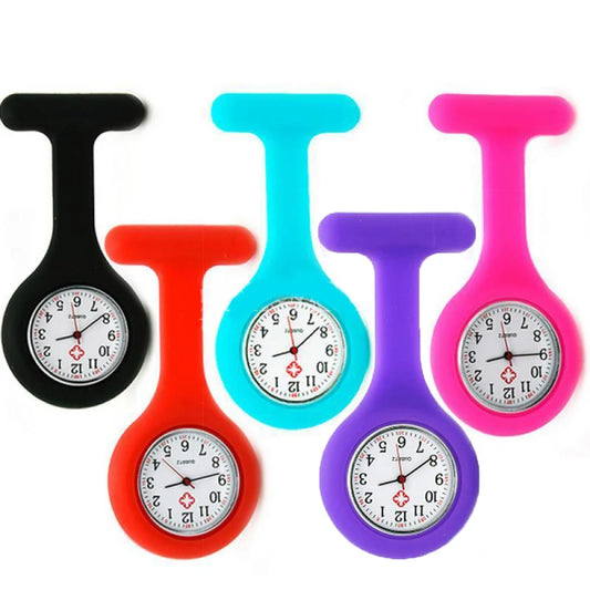 Women Round Multicolor Glass Face Quartz Analog Display Silicone Covered Nurses Pinned Fob Pocket Watch/Colors-Green/Dark Green/Royal Blue/Water Blue/Sky Blue/Light Pink/Pink/Purple/Yellow/Orange/Rosy Red/Red/Black/White