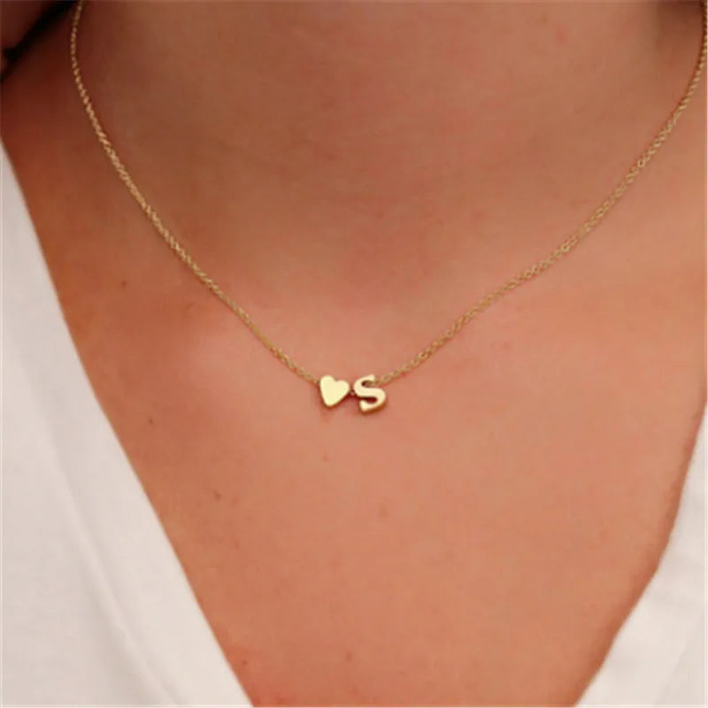 FSUNION Women 18k Gold-Silver-Plated Brass Metal Geometric Tiny Heart-First-Name-Letter-Initial Snake Link Chain Fine Imitation Necklaces