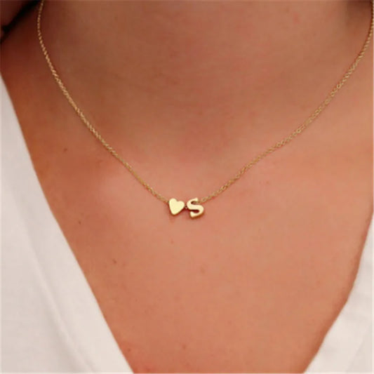 FSUNION Women 18k Gold-Silver-Plated Brass Metal Geometric Tiny Heart-First-Name-Letter-Initial Snake Link Chain Fine Imitation Necklaces