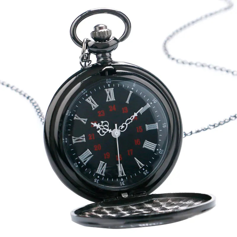 YISUYA Adults Men Antique Quartz Acrylic Face Round Shaped Metal Alloy Case Black Roman Numeral Steampunk Black Necklace Chain-Pocket Watches /Colors-Black/Gold/Silver/Bronze