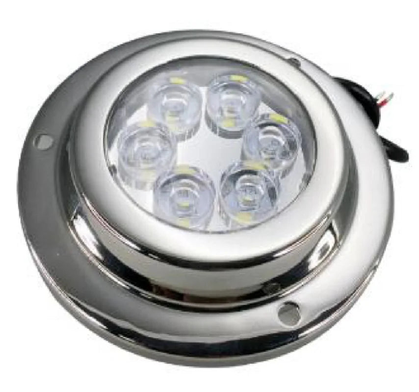 TOPMONKING Outdoor Round Silver Stainless Steel Body DC-Powered Waterproof Six Cool Blue-White Lumens LED Fresh Water-Sea Underwater Lights
