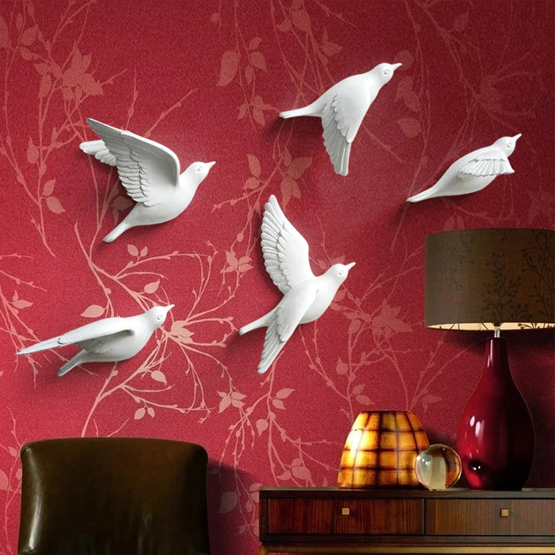 No-EN-Name-Null Modern Hand Painted White 3D Flying Birds In The Sky Single Resin Wall Mounted One-Piece Home Decor Decals/Requires Glass-Masking Glue/Colors-White/Gold/Red/Bronze