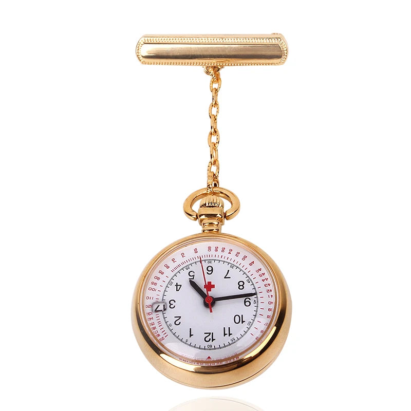 ALK VISION Adult Women Waterproof Japan Quartz Silver-Rose Gold Round Shaped Calendar Date-Analog Display Arabic Numeral Plastic Face Acrylic-Zinc Metal Alloy Case Nurse-Doctor IPS Silver Plated Metal Pin Band Fob Pocket Watches