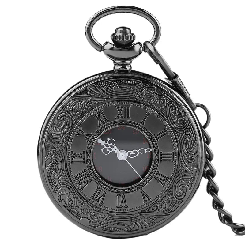 YISUYA Adults Men Antique Quartz Acrylic Face Round Shaped Metal Alloy Case Black Roman Numeral Steampunk Black Necklace Chain-Pocket Watches /Colors-Black/Gold/Silver/Bronze