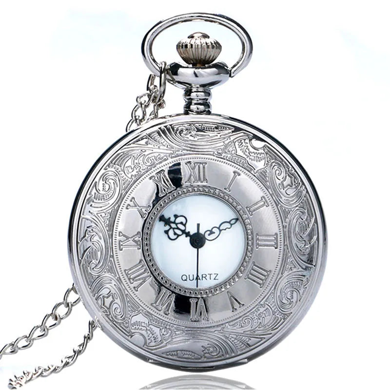 YISUYA Adults Men Antique Quartz Acrylic Face Round Shaped Metal Alloy Case Black Roman Numeral Steampunk Black Necklace Chain-Pocket Watches /Colors-Black/Gold/Silver/Bronze