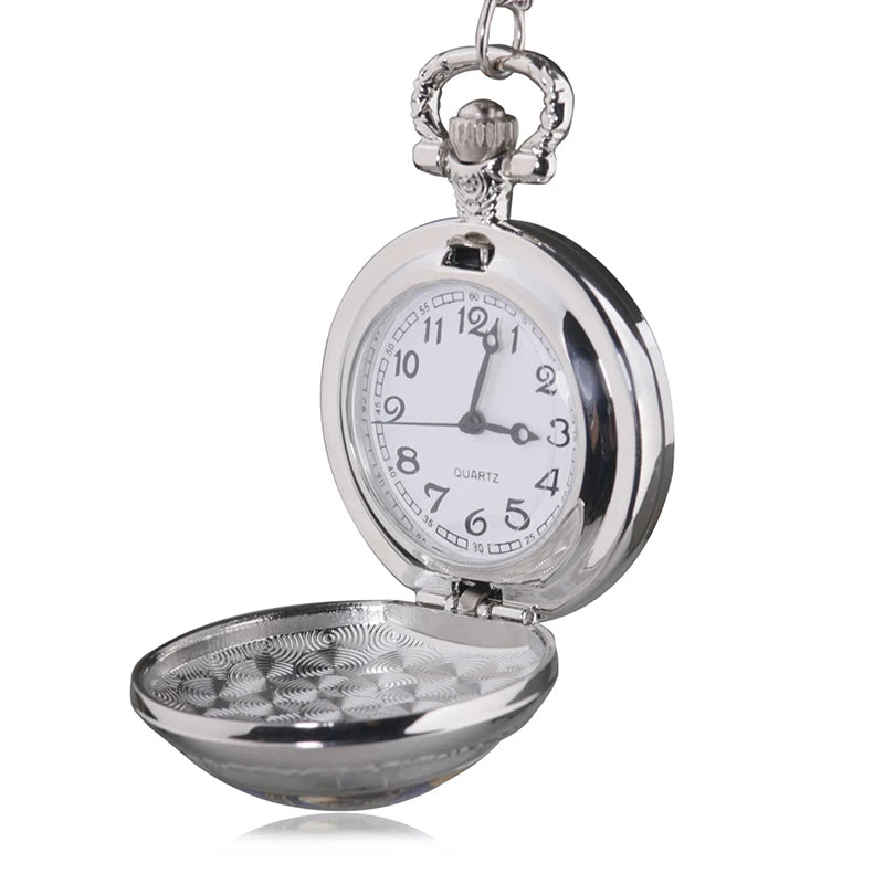 SHUHANG Adults Vintage Imitation Bubbled Front Plastic Face Quartz Analog Display Round Silver Stainless Steel Metal Case Black-White Elvis Presley Signed Picture Design Necklace Chain-Pocket Watches/Colors-Silver/White/Black/Geometric
