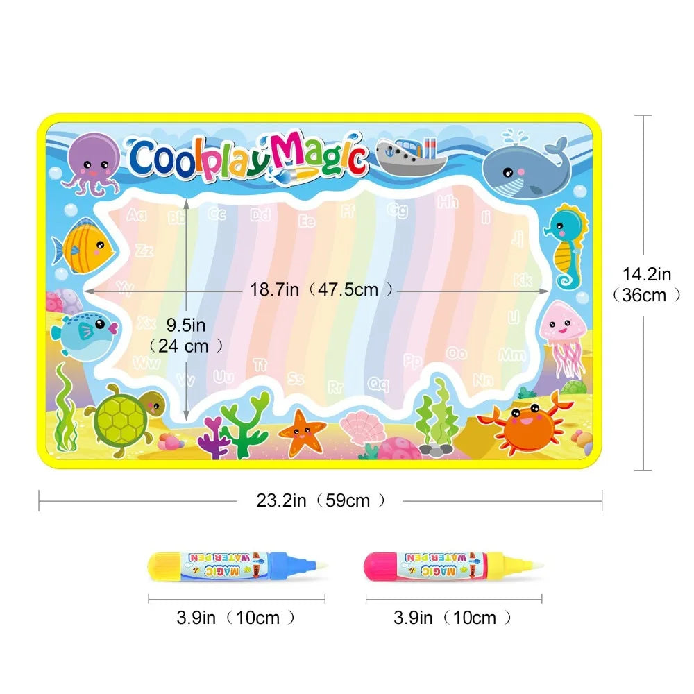 COOLPLAY Kids Double-Waterproof Multicolor Rectangle Soft Polyester Fabric TC Cotton Cloth Magic Animal Themes Rainbow Water Ink Learning Drawing Board Mats Toy Drawing Tablets /2 Pens/Just Add Water/Multicolor/Animal/Ages: 3-12 Years Old-Older