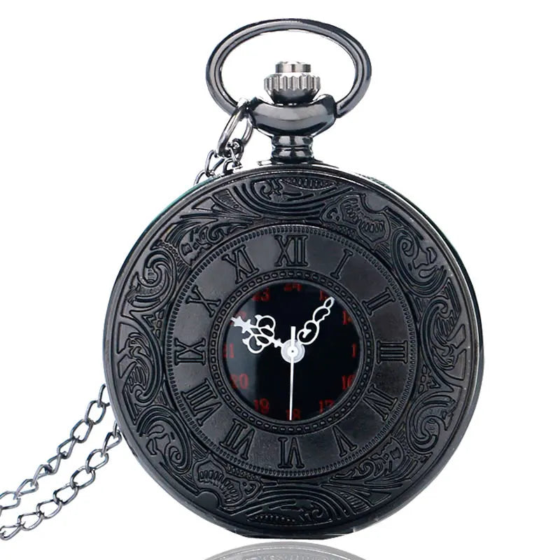 YISUYA Adults Men Antique Quartz Acrylic Face Round Shaped Metal Alloy Case Black Roman Numeral Steampunk Black Necklace Chain-Pocket Watches /Colors-Black/Gold/Silver/Bronze