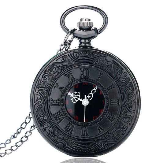 YISUYA Adults Men Antique Quartz Acrylic Face Round Shaped Metal Alloy Case Black Roman Numeral Steampunk Black Necklace Chain-Pocket Watches /Colors-Black/Gold/Silver/Bronze
