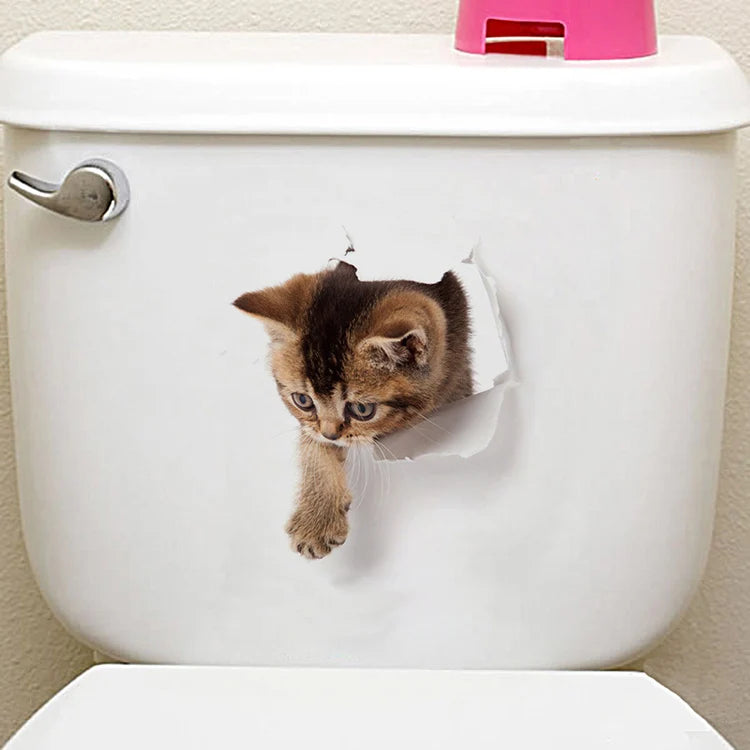 HONC Modern Multicolor Plastic-Vinyl Cute 3D Animal Pets Toilet Tank-Lid-Wall Home Decor Decals /Sticks Directly Without Transferable Membrane/Sizes: 20cm x 30cm