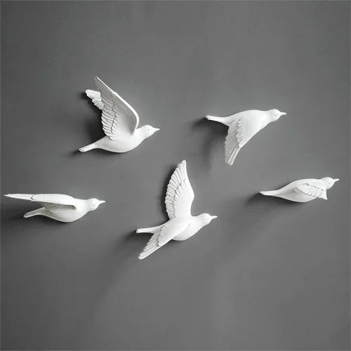 No-EN-Name-Null Modern Hand Painted White 3D Flying Birds In The Sky Single Resin Wall Mounted One-Piece Home Decor Decals/Requires Glass-Masking Glue/Colors-White/Gold/Red/Bronze
