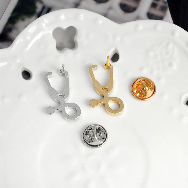 MISS ZOE Nurses-Doctors Metal Alloy Gold-Silver Black Accents Realistic Stethoscope Fine Imitation Brooches-Lapel  Pins